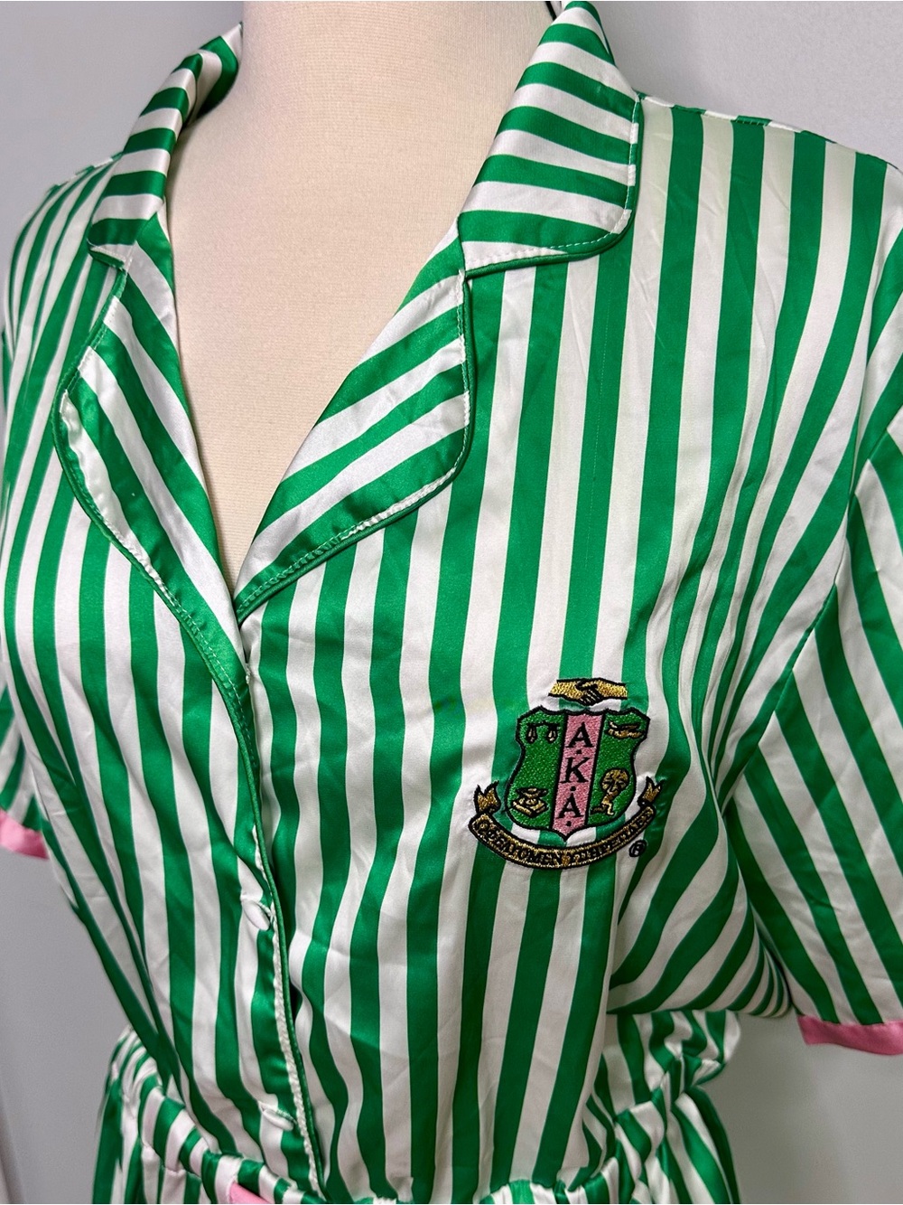Alpha Kappa Alpha Green White Stripe Lounge Romper Pajamas Ivy Storehouse XXL